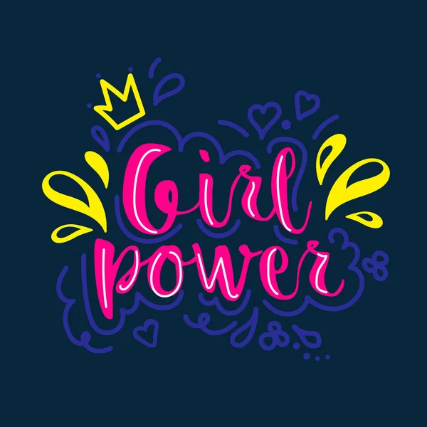 Girl Power Gambar Tangan Yang Lucu Ilustrasi Untuk Cetak Brosur - Stok Vektor