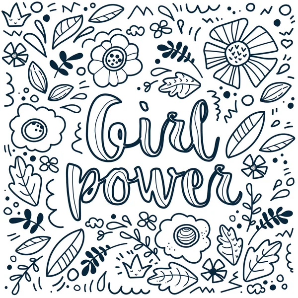 Illustrazione Vettoriale Stile Doodle Con Frase Scritta Mano Girl Power — Vettoriale Stock