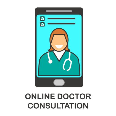Çevrimiçi doktor uygulaması elle çizilmiş vektör simgesi çizimi. Profesyonel doktor, genel pratisyen ikon karakter. Gezici danışmanlık, akıllı tıbbi yardım. Modern teletıp, sağlık konsepti