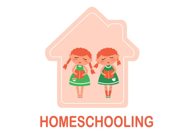 Homeschooling Private Lesson Education Family Lifestyle Homeschooling Concept Two Cute — Stock Vector