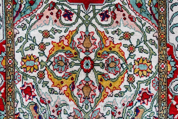 Silk carpet rug pattern. Traditional Ottoman and Turkish silk carpet texture. Turkish Ottoman oriental folk carpet design