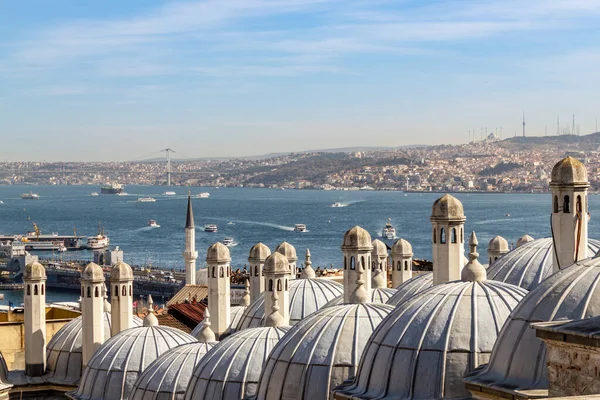 Paesaggio Istanbul Cupole Della Moschea Islamica Minareti Vista Bosphorus — Foto Stock