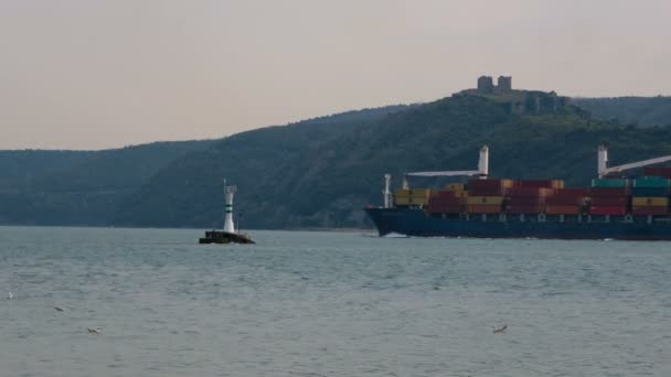 Carguero Contenedores Comerciales Mar Logística Internacional Del Transporte Marítimo Mercancías — Vídeo de stock