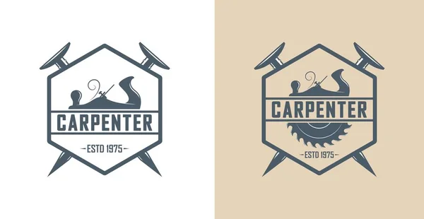 Ilustração Cores Logotipo Oficina Carpinteiro Ilustração Vetorial Uma Plaina Martelo —  Vetores de Stock