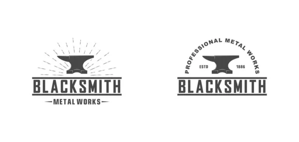 Black White Illustration Blacksmith Logo White Background Vector Illustration Anvil — Stock Vector