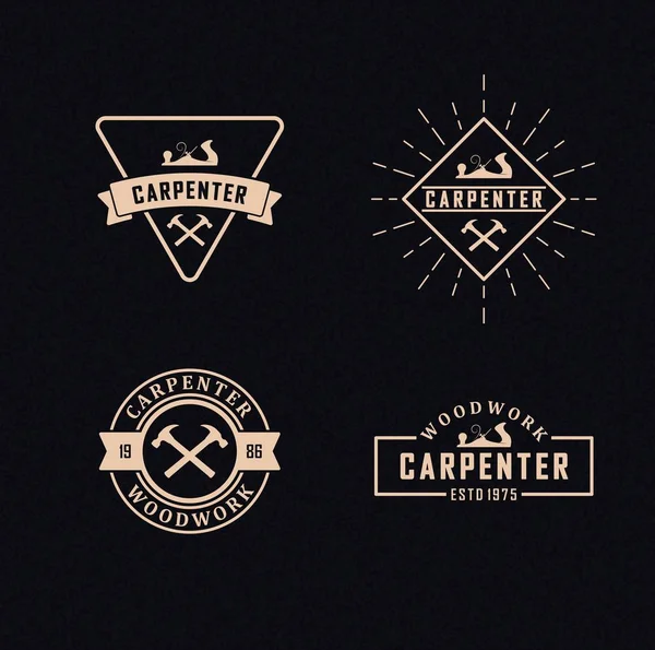Conjunto Ilustrações Cores Logotipos Carpinteiro Fundo Com Textura Ilustração Vetorial —  Vetores de Stock