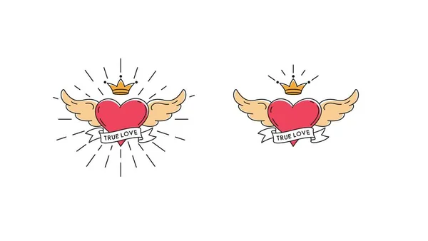 Conjunto Ilustraciones Color Corazón Con Una Daga Alas Los Rayos — Vector de stock