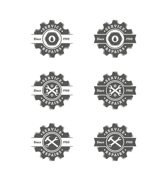 Set Von Schwarz Weißen Logos Für Service Und Reparatur Vektor — Stockvektor