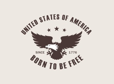 Renkli arkaplanda yazı olan bir kartalın renkli çizimi. ABD 'nin özgürlük ve bağımsızlık teması üzerine vektör illüstrasyon.