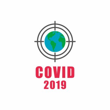 Koronavirüs tarafından vurulan Dünya gezegeninin renkli çizimi ve beyaz bir arka plan. Tıbbi bir tema ve koronavirüs salgını üzerine vektör çizimi.