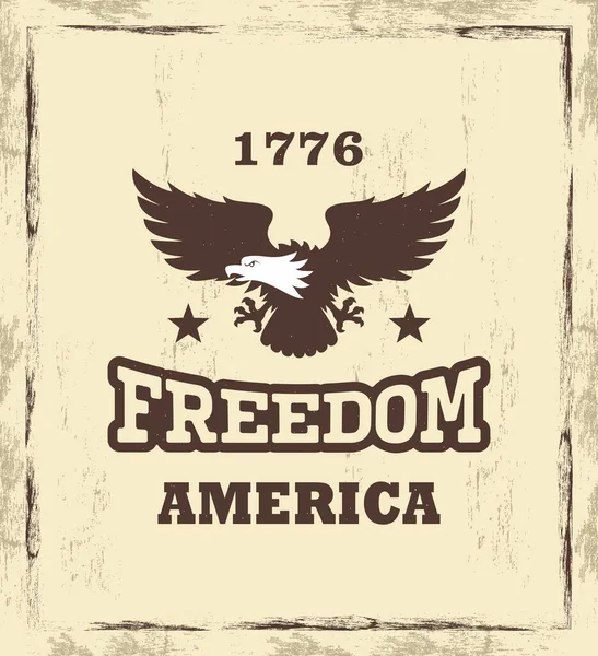 背景に文字や星が描かれた鷲のカラーイラストは グランジな質感 ヴィンテージスタイルでアメリカの自由をテーマにしたベクトルイラスト — ストックベクタ