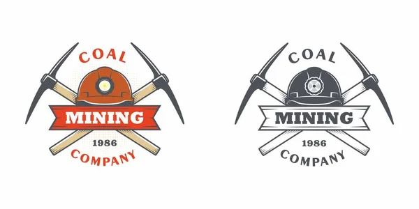 一组彩色插图 交叉的鹤立鸡群和带与文字的白色背景 一个矢量插图刊登了一家煤矿和金矿公司的广告 矿业公司标志 — 图库矢量图片