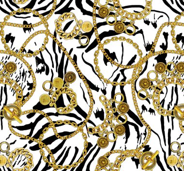 Bitmek bilmeyen siyah zebra leopar şekli, mücevher ve zincir desenleri.