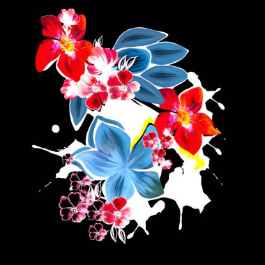 Renkli karışık el çiçek deseni çiziyor