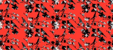 Bahar tasarımı, çiçek ve dal çizim deseni için, uçsuz bucaksız çiçekli polka nokta temalı baskı deseni