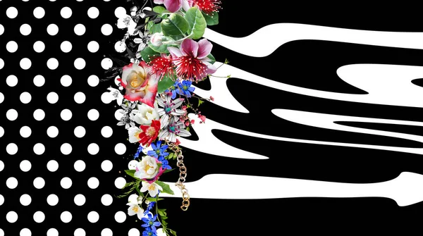 冬のテキスタイルデザインヒョウバロックポルカドットチェーンの花 トロピカルガーデンタイ染料カラフルなパターンが劣化 — ストック写真