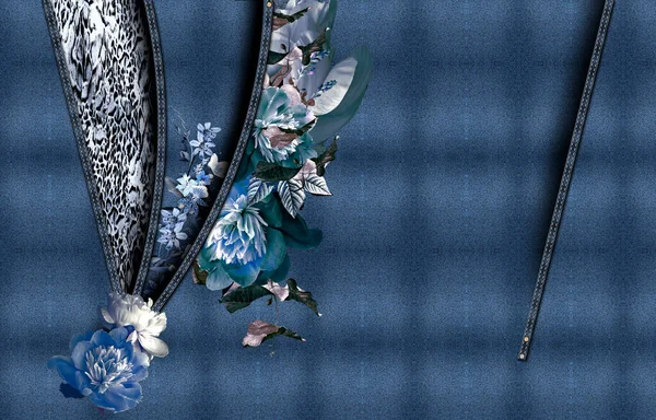 Джинсовый Эффект Цветочная Текстильная Блузка Узор — стоковое фото