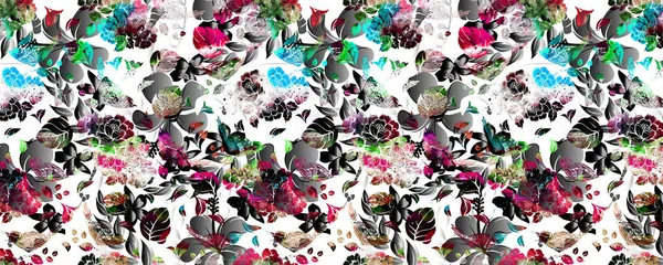 鳥や花とのシームレスな繰り返しパターン — ストック写真