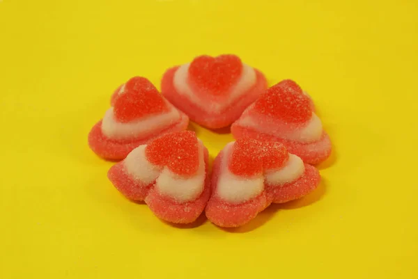 Marmeládové Bonbóny Cukru Tvaru Srdce Jasném Pozadí — Stock fotografie