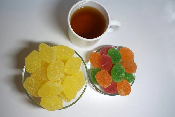 Marmelade Zucker Karamell Und Einer Tasse Tee — Stockfoto