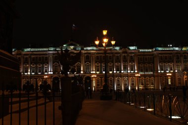 Kışın St. Petersburg 'da gece, şehrin ışıkları.