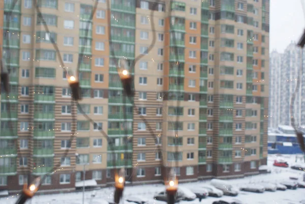 Город Зимой Дома Дороги — стоковое фото