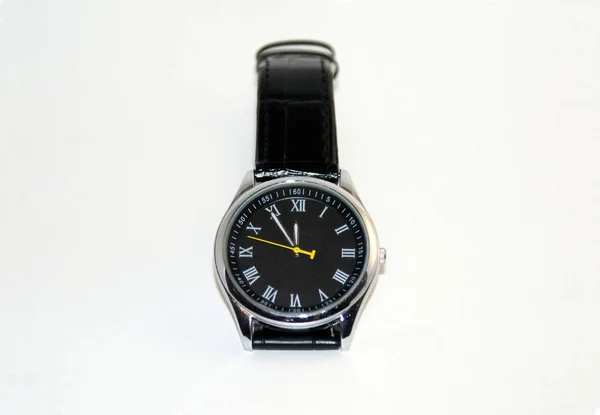 Mechanical Watch Leather Strap White Background — Stok fotoğraf