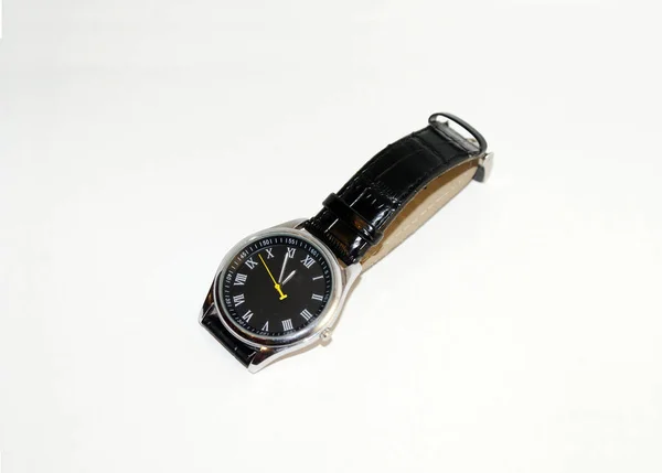 Mechanical Watch Leather Strap White Background — Stok fotoğraf