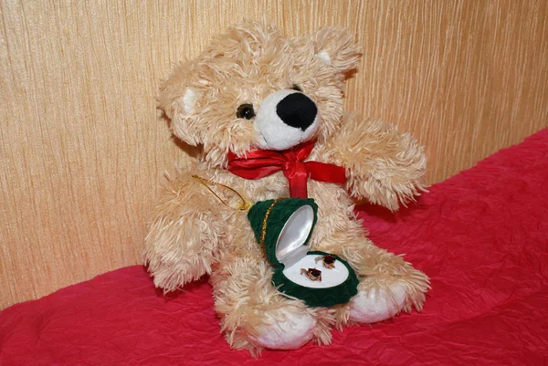 Toy bear with a gift box for jewelry.