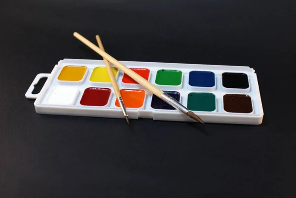 Palette Watercolors Brushes Accessories Artist — 스톡 사진