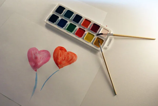 Palette Watercolors Brushes Accessories Artist Heart — Stock Photo, Image
