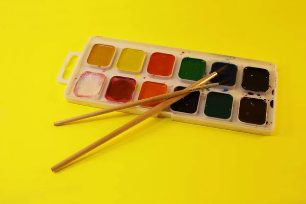 Palette Watercolors Brushes Accessories Artist — 스톡 사진