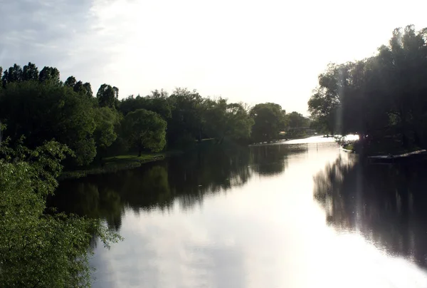 公园里的湖 反映了树木 — 图库照片