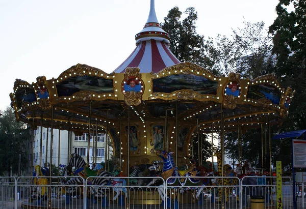 Carusel Pentru Copii Într Parc Distracții Parc Distracții — Fotografie, imagine de stoc