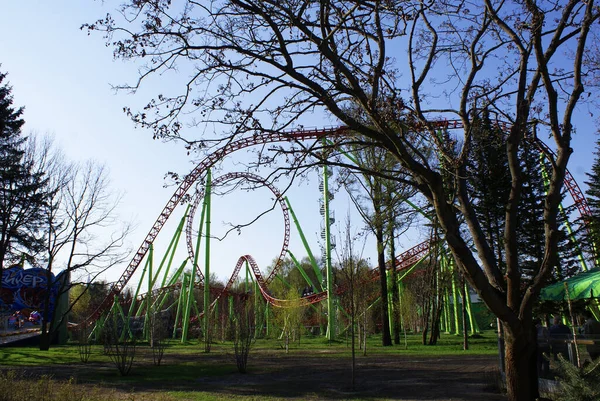 Roller Coaster Karuzela Parku Rozrywki Park Rozrywki — Zdjęcie stockowe