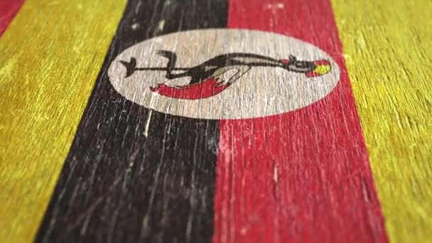 Flagge Ugandas Detail Auf Holz Geringe Schärfentiefe Nahtlose Schleife Hochwertige — Stockvideo