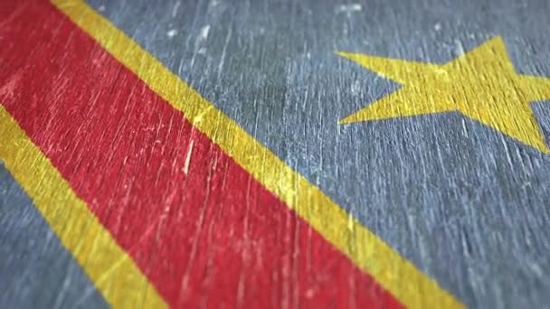 Bandeira República Democrática Congo Detalhe Sobre Madeira Profundidade Campo Rasa — Vídeo de Stock