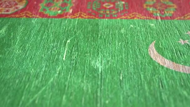 Bandera Turkmenistán Detalle Madera Profundidad Superficial Del Campo Lazo Sin — Vídeos de Stock