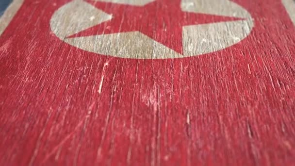 Flagge Nordkoreas Detail Auf Holz Geringe Schärfentiefe Nahtlose Schleife Hochwertige — Stockvideo