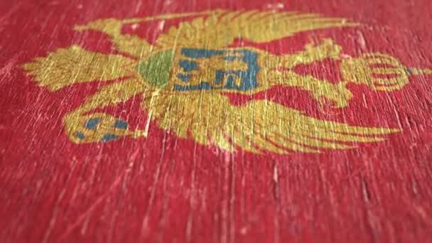 Montenegros Flagga Detalj Trä Grunt Djup Fält Sömlös Loop Animering — Stockvideo