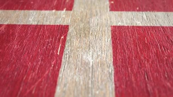 Bandera Dinamarca Detalle Madera Profundidad Superficial Del Campo Lazo Sin — Vídeo de stock