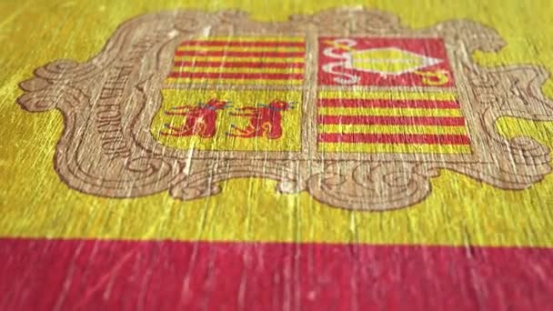 Andorras Flagga Detalj Trä Grunt Djup Fält Sömlös Loop Animering — Stockvideo