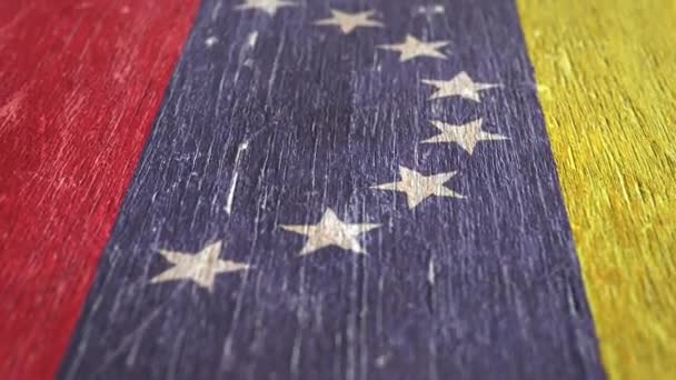 Flagge Von Venezuela Detail Auf Holz Geringe Schärfentiefe Nahtlose Schleife — Stockvideo