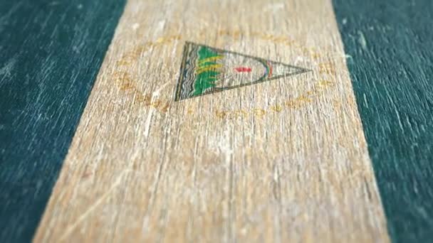 Bandera Nicaragua Detalle Madera Profundidad Superficial Del Campo Lazo Sin — Vídeos de Stock