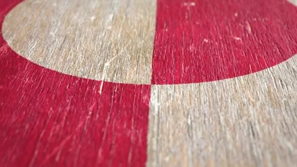 Grönlands Flagga Detalj Trä Grunt Djup Fält Sömlös Loop Animering — Stockvideo