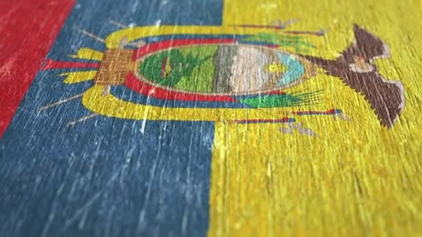 Bandera Del Ecuador Detalle Madera Profundidad Superficial Del Campo Lazo — Vídeos de Stock