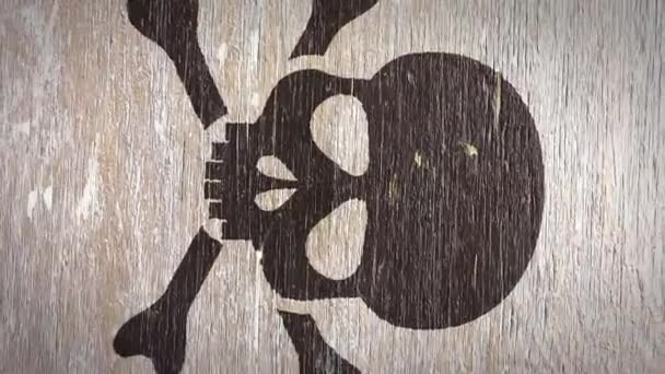 Wodden纹理上的毒性 骷髅符号 理想的毒药 毒液相关项目 高品质无缝化动画 60Fps — 图库视频影像