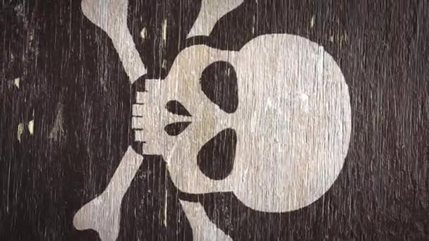 Wodden纹理上的毒性 骷髅符号 理想的毒药 毒液相关项目 高品质无缝化动画 60Fps — 图库视频影像