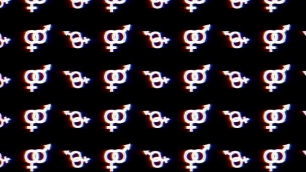 Glitchy Arberration Seamless Signos Masculinos Femeninos Moderno Glitchy Flashy Fondo — Vídeos de Stock