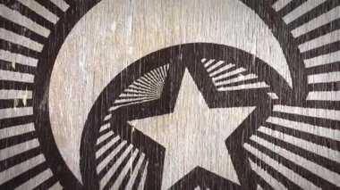 Hilal Ay ve Yıldız - Ahşap dokuda İslami Sembol. İslam 'la ilgili projeleriniz için ideal. Yüksek Kaliteli Kusursuz Animasyon. 4k, 60fps